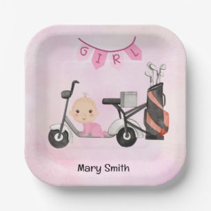 Golf Baby Girl for Baby Shower on pink Paper Plate