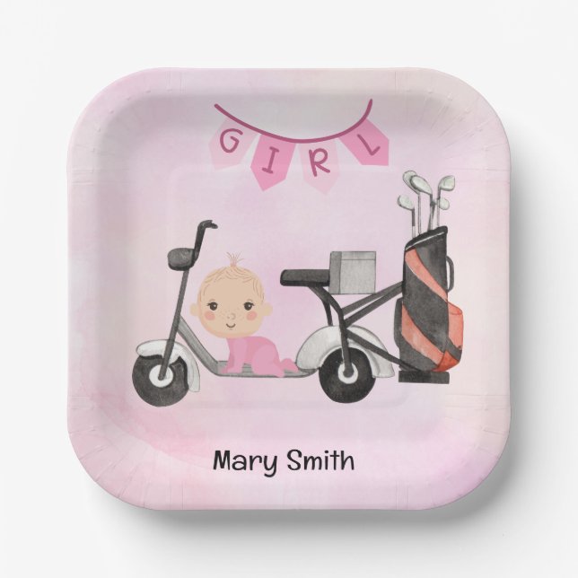 Golf Baby Girl for Baby Shower on pink Paper Plate (Front)