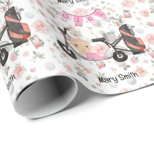 Golf Baby Girl for Baby Shower on pink Wrapping Paper