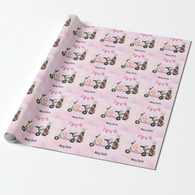 Golf Baby Girl for Baby Shower on pink Wrapping Paper (Unrolled)
