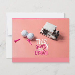 Golf baby girl got drive on pink background invitation