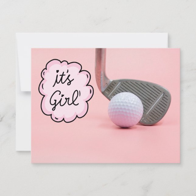 Golf baby girl it's Girl on Pink Background Invitation (Front)