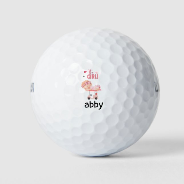Golf Baby girl on golf cart pink theme Golf Balls (Front)