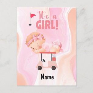 Golf Baby Girl on Golf cart with golf bag Pink Postcard