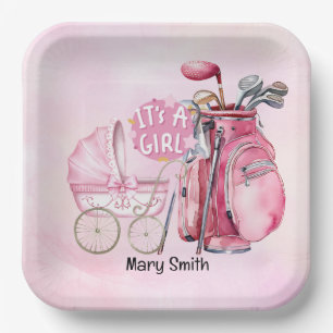 Golf Baby Girl on pink Paper Plate