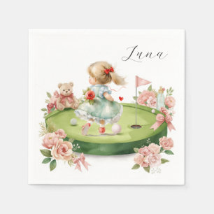 Golf Baby Girl on Putting green with Name Napkins