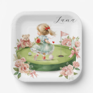 Golf Baby Girl on Putting green with Name Paper Plate