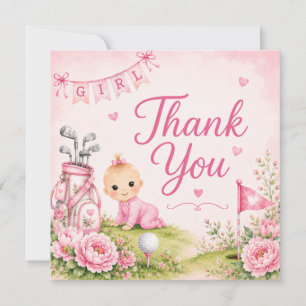 Golf Baby Girl Thank You Card Pink Little Golfer