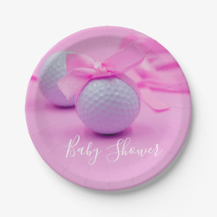Golf baby shower baby girl with pink ribbon paper plate
