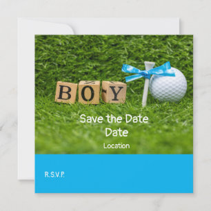 Golf baby shower boy with blue ribbon on green  invitation