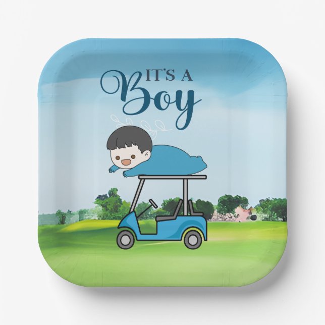 Golf  Baby Shower  for boy  Paper Plate (Front)