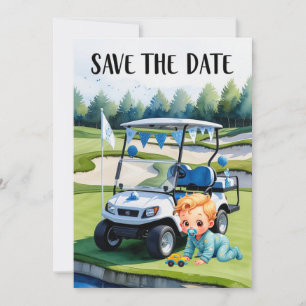 Golf Baby Shower for boy with golf cart on green Invitation