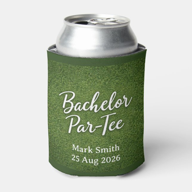 Golf Bachelor Par-Tee Golf Theme Invite | Tee Time Can Cooler (Can Front)