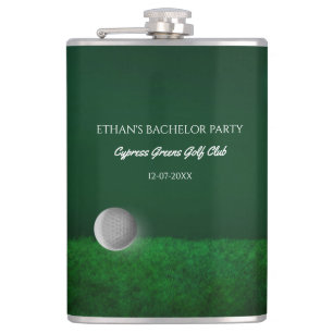 Golf Bachelor Party - golf ball and course green Hip Flask