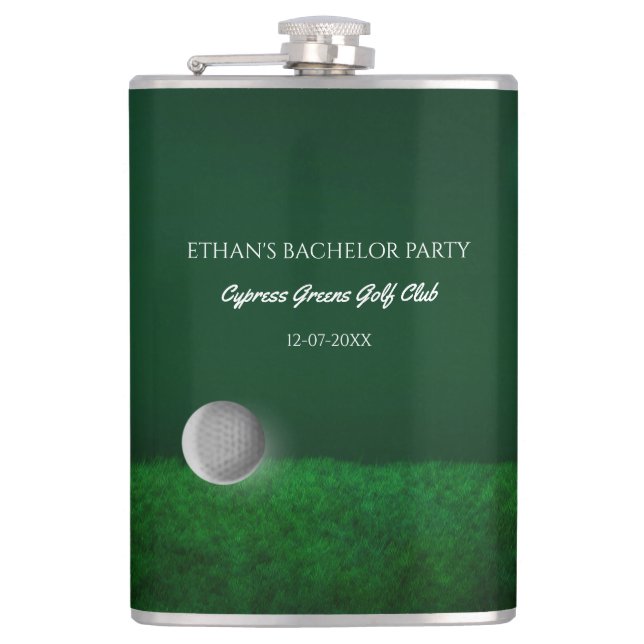 Golf Bachelor Party - golf ball and course green Hip Flask (Front)