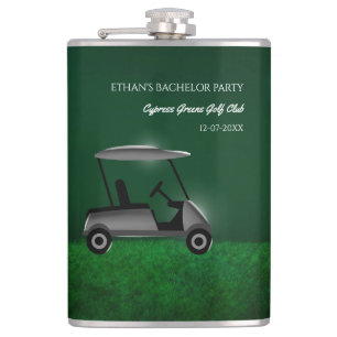 Golf Bachelor Party - golf cart and course green Hip Flask