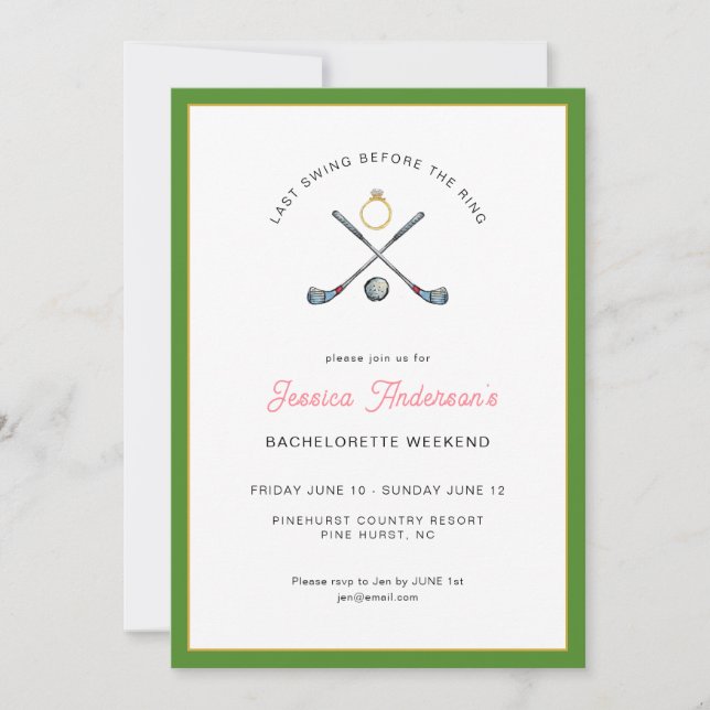 Golf Bachelorette weekend with itinerary Invitation (Front)