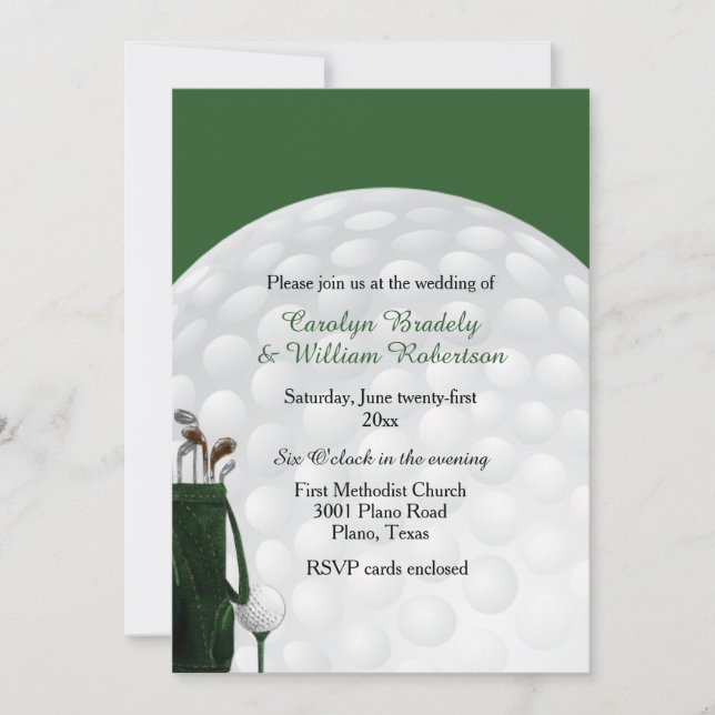 Golf Bag and Ball Wedding Invitation (Front)