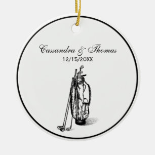 Golf Bag and Golf Clubs Black Ceramic Tree Decoration