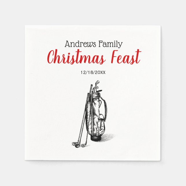 Golf Bag and Golf Clubs Black Napkin (Front)