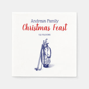 Golf Bag and Golf Clubs Blue Napkin