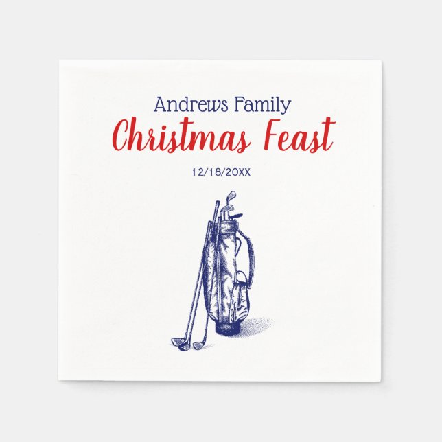 Golf Bag and Golf Clubs Blue Napkin (Front)