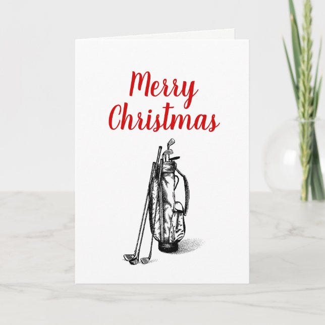 Golf Bag Golf Clubs Black Holiday Card (Front)
