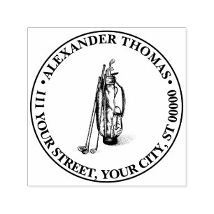 Golf Bag Golf Clubs Black Name Return Address  Self-inking Stamp