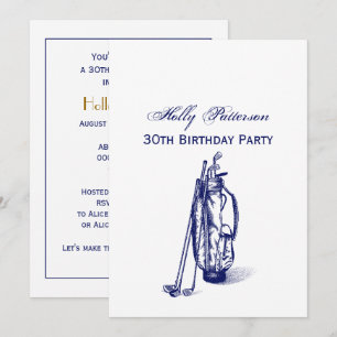 Golf Bag Golf Clubs Blue 30th Birthday Party Invitation