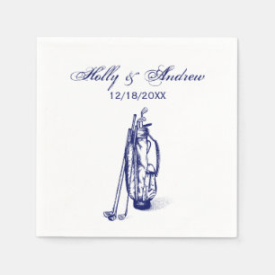 Golf Bag Golf Clubs Blue Couple Wedding Napkin