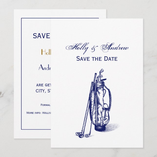 Golf Bag Golf Clubs Blue Invitation (Front/Back)