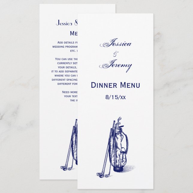 Golf Bag Golf Clubs Blue Invitation (Front/Back)