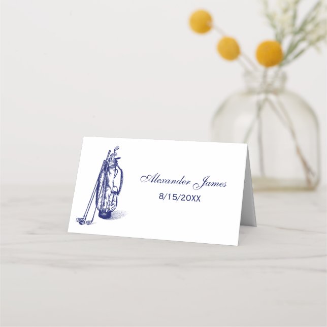 Golf Bag Golf Clubs Escort Card Place Card Blue (Front)