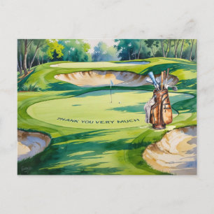 Golf  Bag  in golf course watercolor for golfer Postcard