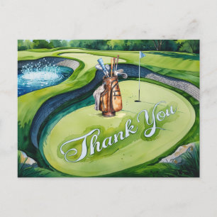 Golf  Bag  in golf course watercolor for golfer Postcard