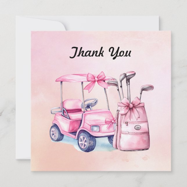Golf  Bag in Pink Themed for Girl  Thank You Card (Front)