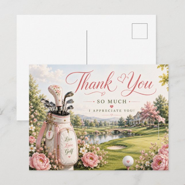 Golf Bag on Golf Course with Flowers  Postcard (Front/Back)