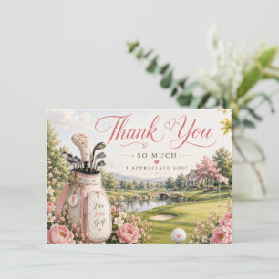Golf Bag on Golf Course with Flowers Thank You Card