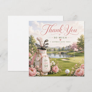 Golf Bag on Golf Course with Flowers Thank You Card