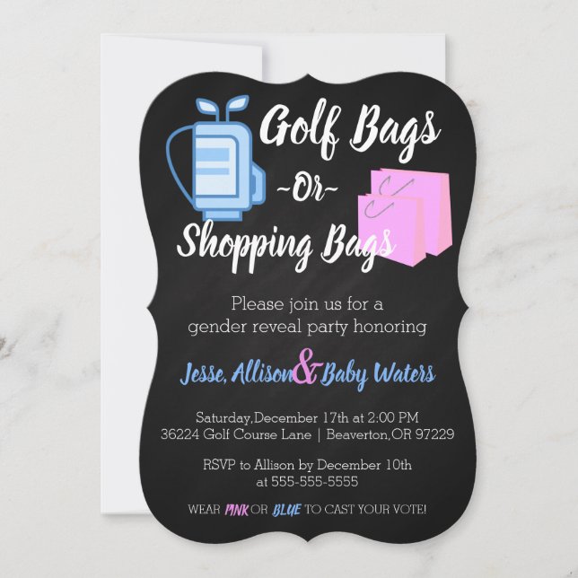 Golf Bags or Shopping Bags Gender Reveal Invite (Front)