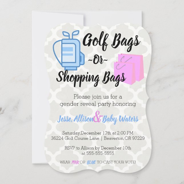 Golf Bags or Shopping Bags Gender Reveal Invite (Front)