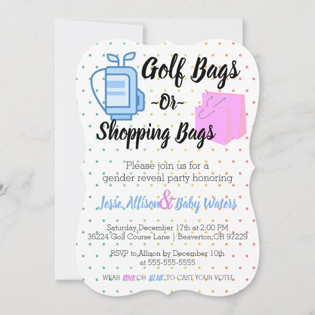 Golf Bags or Shopping Bags Gender Reveal Invite (Front)