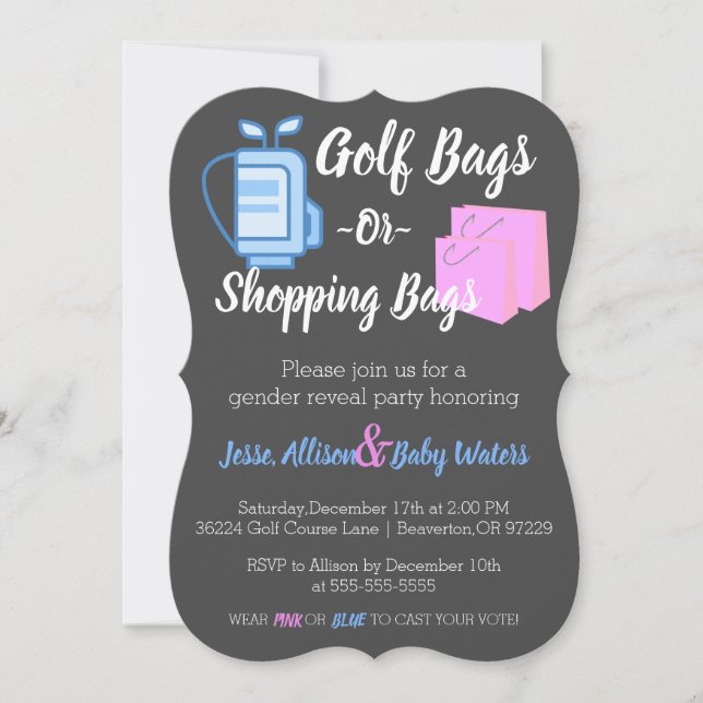 Golf Bags or Shopping Bags Gender Reveal Invite (Front)
