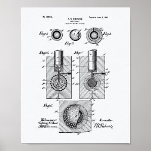 Golf Ball 1902 Patent Art - White Paper Poster