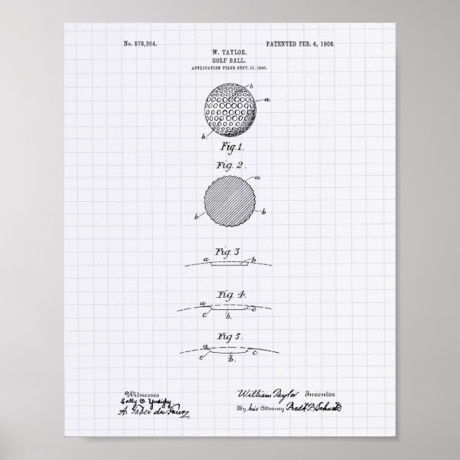 Golf Ball 1908 Patent Art - Lined Peper Poster (Front)