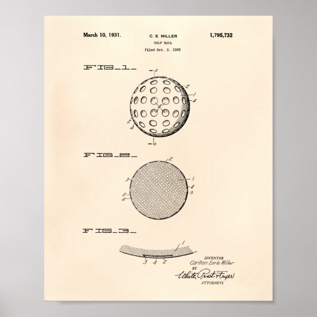 Golf Ball 1931 Patent Art Old Peper Poster (Front)