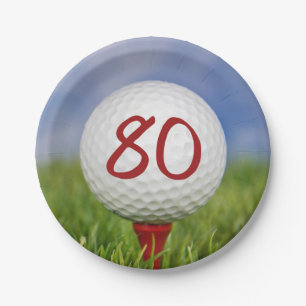 Golf ball 80th birthday paper plate
