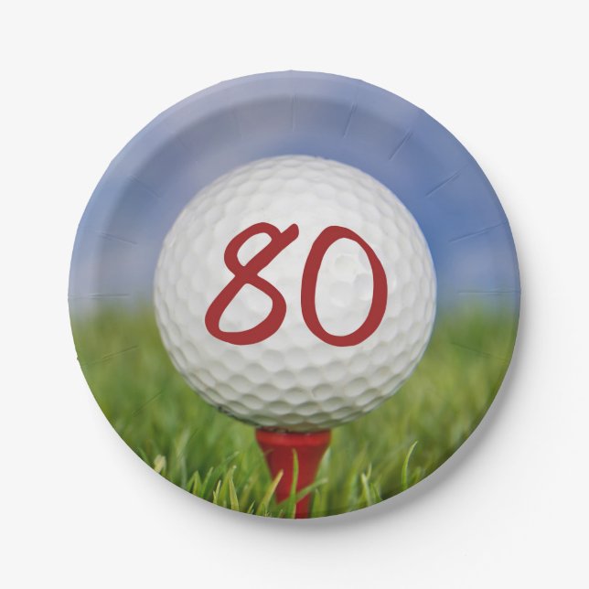 Golf ball 80th birthday paper plate (Front)