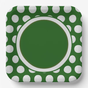Golf ball all over on green background paper plate