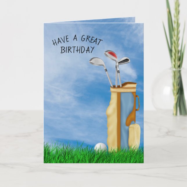 Golf ball and bag in grass birthday card (Front)